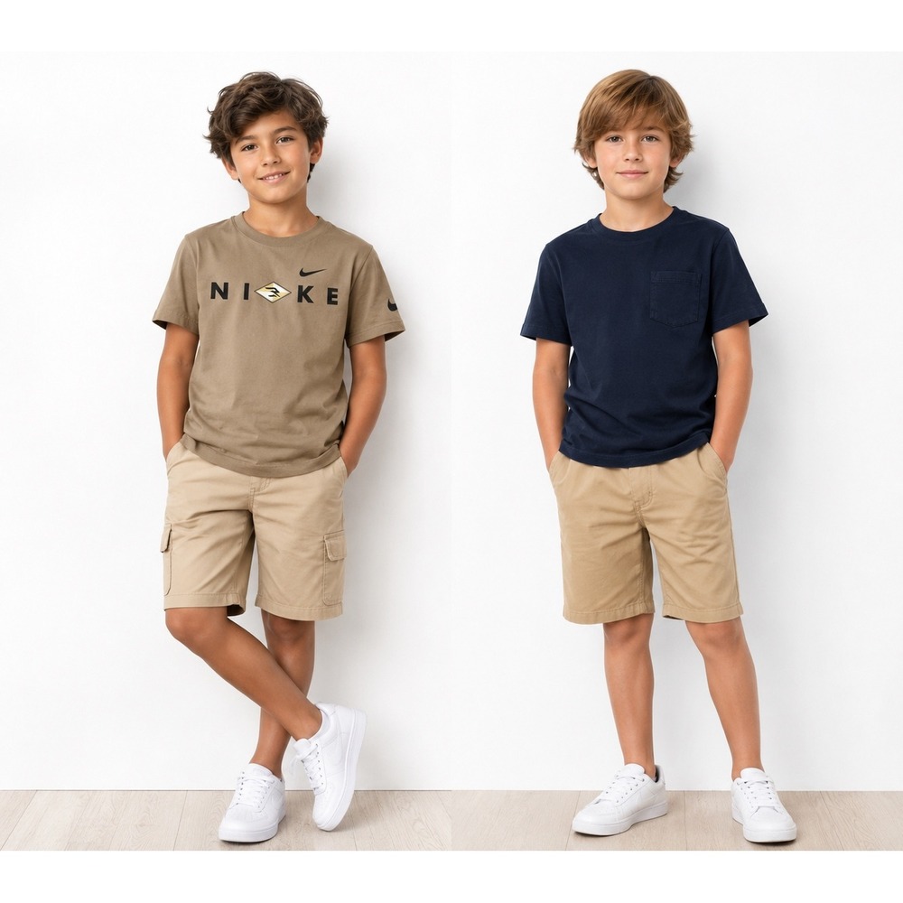 Nike 3 Brand Graphic Tee and Gap Kids Pocket T-Shirt Bundle Tan Navy Boys 8-10